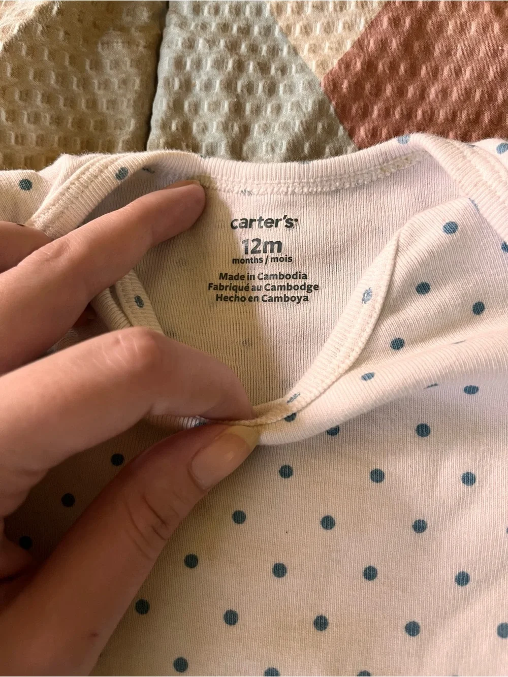 Carter's White Short-Sleeve Polka Dot One-Piece with Blue Dots